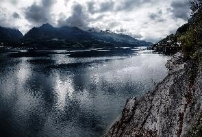 Moody Walensee, lake, distance, switzerland, stone, alpine, alps, tourism, mountains, moody, quinten, view, walenstadt, rock, walensee, forest, outdoors, walen, water, rural, green, cloudy, woods, dark, churfirsten, swiss, lakeside, countryside, autumn, cloud