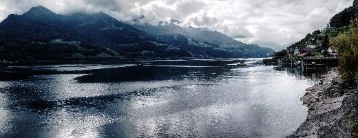 Dark Water, lake, distance, switzerland, stone, alpine, alps, tourism, mountains, moody, quinten, view, walenstadt, rock, walensee, forest, outdoors, walen, water, rural, green, cloudy, woods, dark, churfirsten, swiss, countryside, lakeside, autumn, cloud
