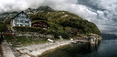 Quinten, walen, green, churfirsten, forest, mountains, cloudy, swiss, house, switzerland, traditional, lake, woods, walenstadt, vines, walensee, building, vineyard, quinten, architecture, rural, farmhouse, rustic, home, tourism, alpine, autumn, alps, lakeside, countryside, half-timbered, quaint