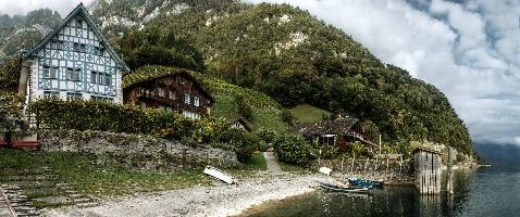 Quinten Lakefront, walen, green, churfirsten, forest, mountains, cloudy, swiss, house, cloud, switzerland, traditional, lake, woods, walenstadt, vines, walensee, building, vineyard, quinten, architecture, rural, farmhouse, rustic, home, tourism, alpine, autumn, alps, lakeside, countryside, half-timbered, quaint