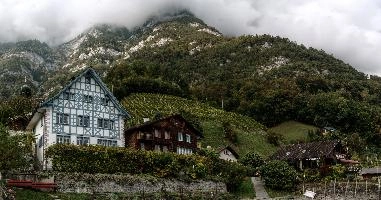Quinten, lake, green, churfirsten, forest, mountains, cloudy, swiss, house, switzerland, traditional, quinten, woods, walenstadt, vines, walensee, building, vineyard, walen, architecture, rural, farmhouse, rustic, home, tourism, alpine, autumn, alps, lakeside, countryside, half-timbered, quaint