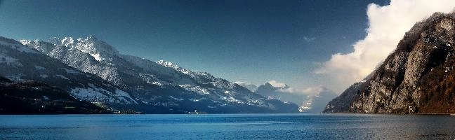 The Walensee in Winter seen from Walenstadt, Switzerland, null