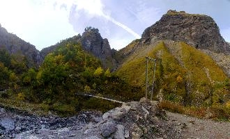 Suspension bridge at the Batöni in the Weisstannen valley, Mels, Switzerland, null