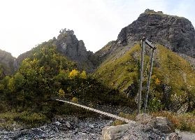 Suspension bridge at the Batöni in the Weisstannen valley, Mels, Switzerland, null