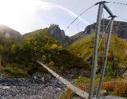 Suspension bridge at the Batöni in the Weisstannen valley, Mels, Switzerland, null