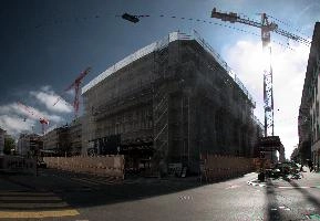 COnstruction site in Zürich, zürich, outdoors, sunshine, mountains, scaffolding, alpine, swiss, construction, switzerland, building, alps, street, project, boards, industry, outdoor, daylight, sunlight, crane, blue, sky