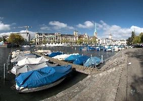 Boats moored on the Limmat in Zürich, zürich