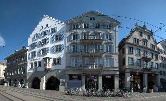 Buildings on the Limmatquai, Zürich, zürich, shops, urban, city, arches, town, swiss, houses, switzerland, shutters, zh, street, building, cityscape, gables, terrace