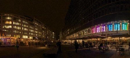 Europaallee at Night, switzerland, zürich, europaallee, night, christmas, lights, café, outdoors