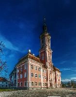 Birnau, Baroque Jewel on the Bodensee, europe, germany, bodensee, lake, constance, sun, birnau, unteruhldingen, abbey, church, pink, baroque, tower, clock