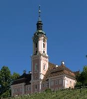 Kloster Birnau, constance, bodesee, uhldingen, church, blue sky, kloster, abbey, lake, baden-württemberg, bodensee, outdoors, birnau, christianity, summer, catholic, ornate, exterior, baroque, germany, scenic, sunshine, religion, pink