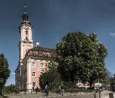 Birnau, uhldingen, bodesee, constance, kloster, blue sky, baroque, abbey, bodensee, baden-württemberg, germany, outdoors, birnau, christianity, summer, catholic, ornate, exterior, lake, church, scenic, sunshine, religion, pink