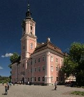 Birnau, kloster, bodesee, constance, germany, blue sky, church, abbey, birnau, baden-württemberg, bodensee, outdoors, baroque, christianity, summer, catholic, ornate, exterior, lake, uhldingen, scenic, sunshine, religion, pink