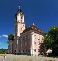 Birnau, kloster, bodesee, constance, germany, blue sky, church, abbey, birnau, baden-württemberg, bodensee, outdoors, baroque, christianity, summer, catholic, ornate, exterior, lake, uhldingen, scenic, sunshine, religion, pink