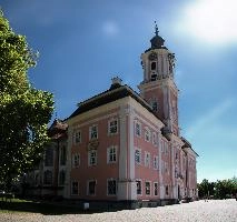 Birnau, kloster, bodesee, constance, germany, blue sky, church, abbey, birnau, baden-württemberg, bodensee, outdoors, baroque, christianity, summer, catholic, ornate, exterior, lake, uhldingen, scenic, sunshine, religion, pink
